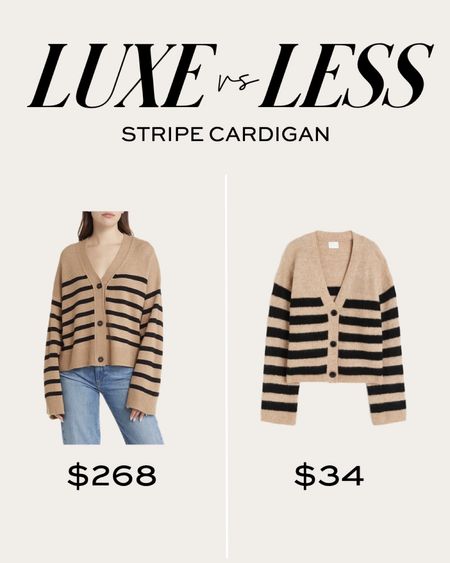 Luxe vs less / save or splurge stripe cardigan
Fall outfit ideas 

#LTKstyletip #LTKfindsunder100 #LTKSeasonal