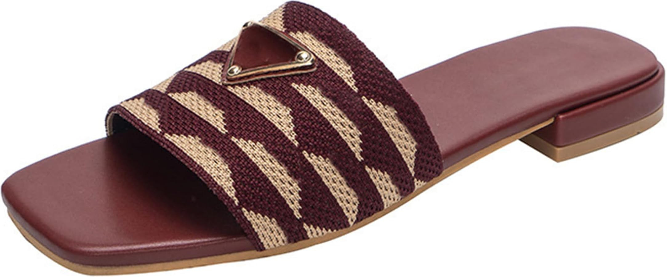 Women's Embroidered Slides Square Open Toe Sandals Casual Beach Flats Sandals | Amazon (US)