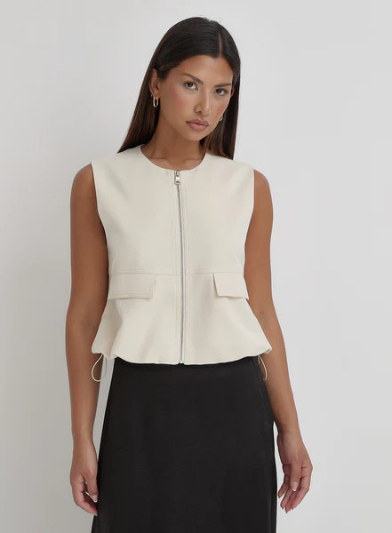 Cream Cotton Drawstring Gilet- Sei | 4th & Reckless