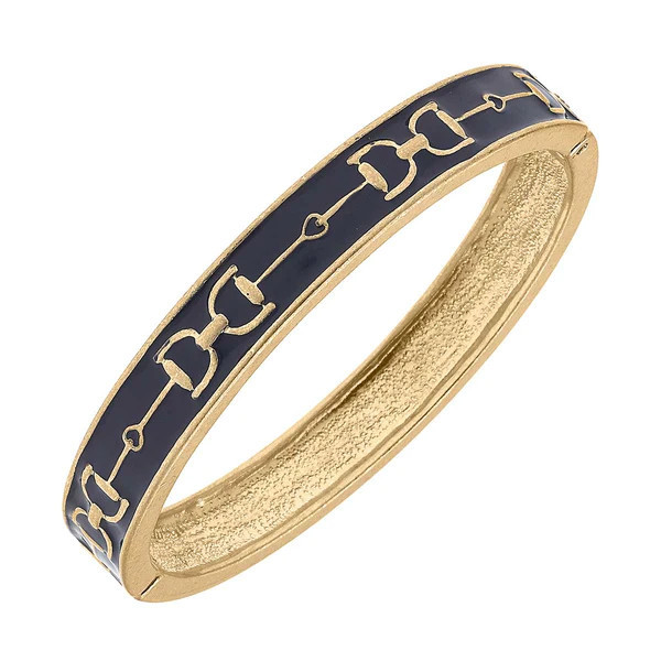 Giselle Enamel Horsebit Hinge Bangle in Navy | CANVAS