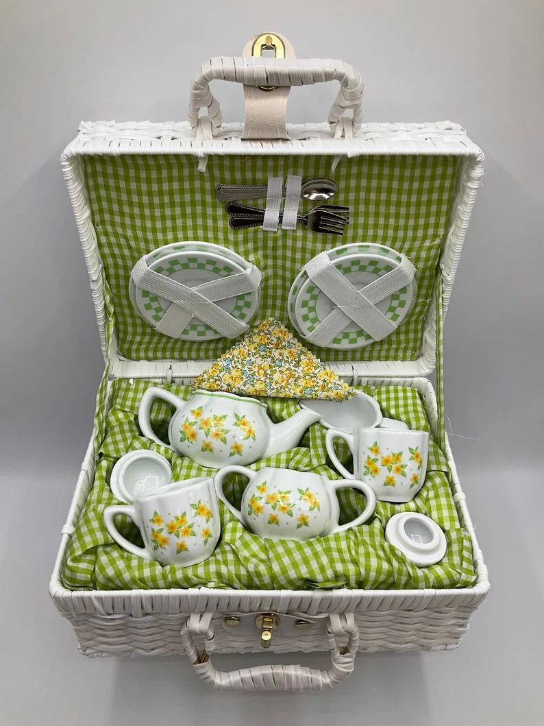 Porcelain Tea Set With Carry Case, Child's Tea Set, Tea Party, Tea Time Gift Just Like Mommy Tea ... | Etsy (US)