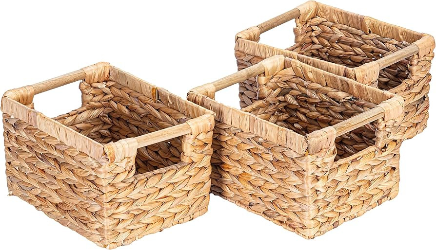 Small Wicker Baskets for Organizing Bathroom, Hyacinth Baskets for Storage, Wicker Storage Basket... | Amazon (US)