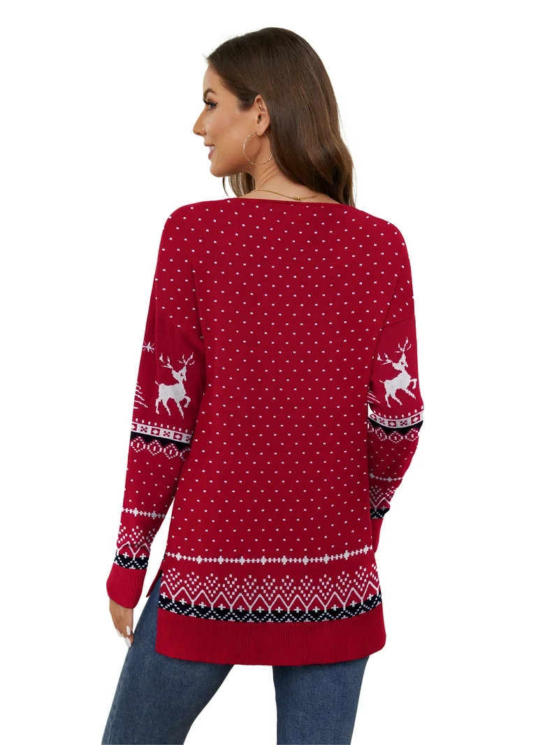 Uvplove V Neck Christmas Ugly Sweater for Women Knit Pullover Christmas Sweaters,US Size S-2XL In... | Walmart (US)