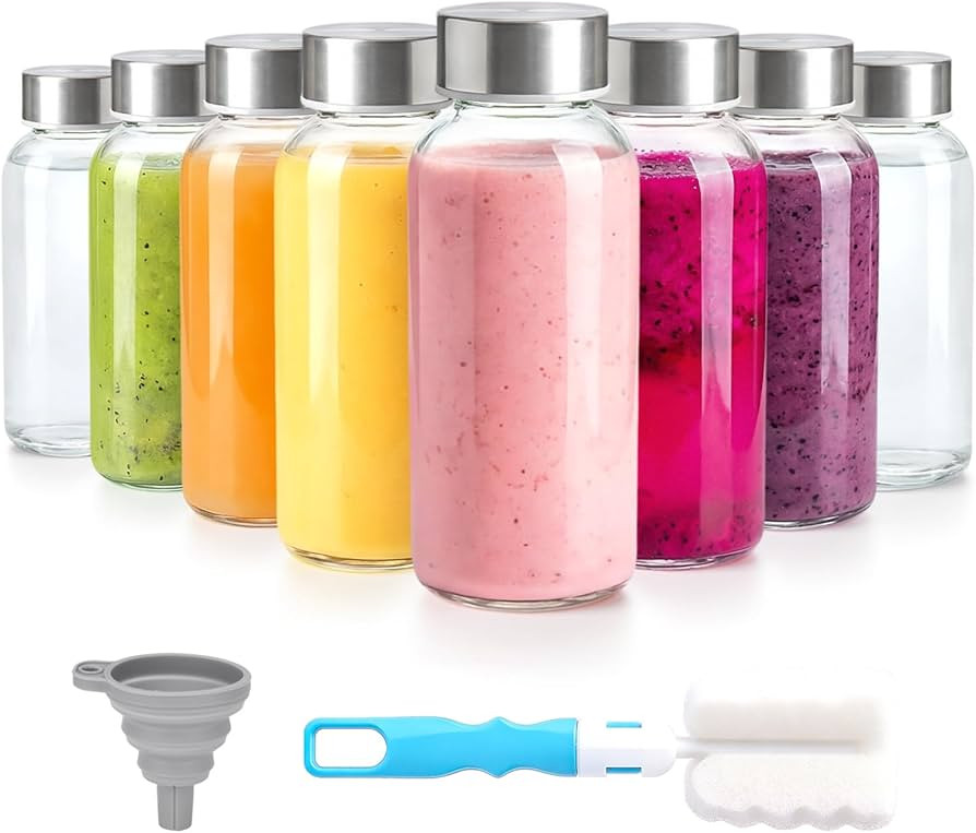 Zukro 8 oz Glass Water Bottles with Lids, Reusable Clear Juice Bottles With Stainless Steel Airti... | Amazon (US)