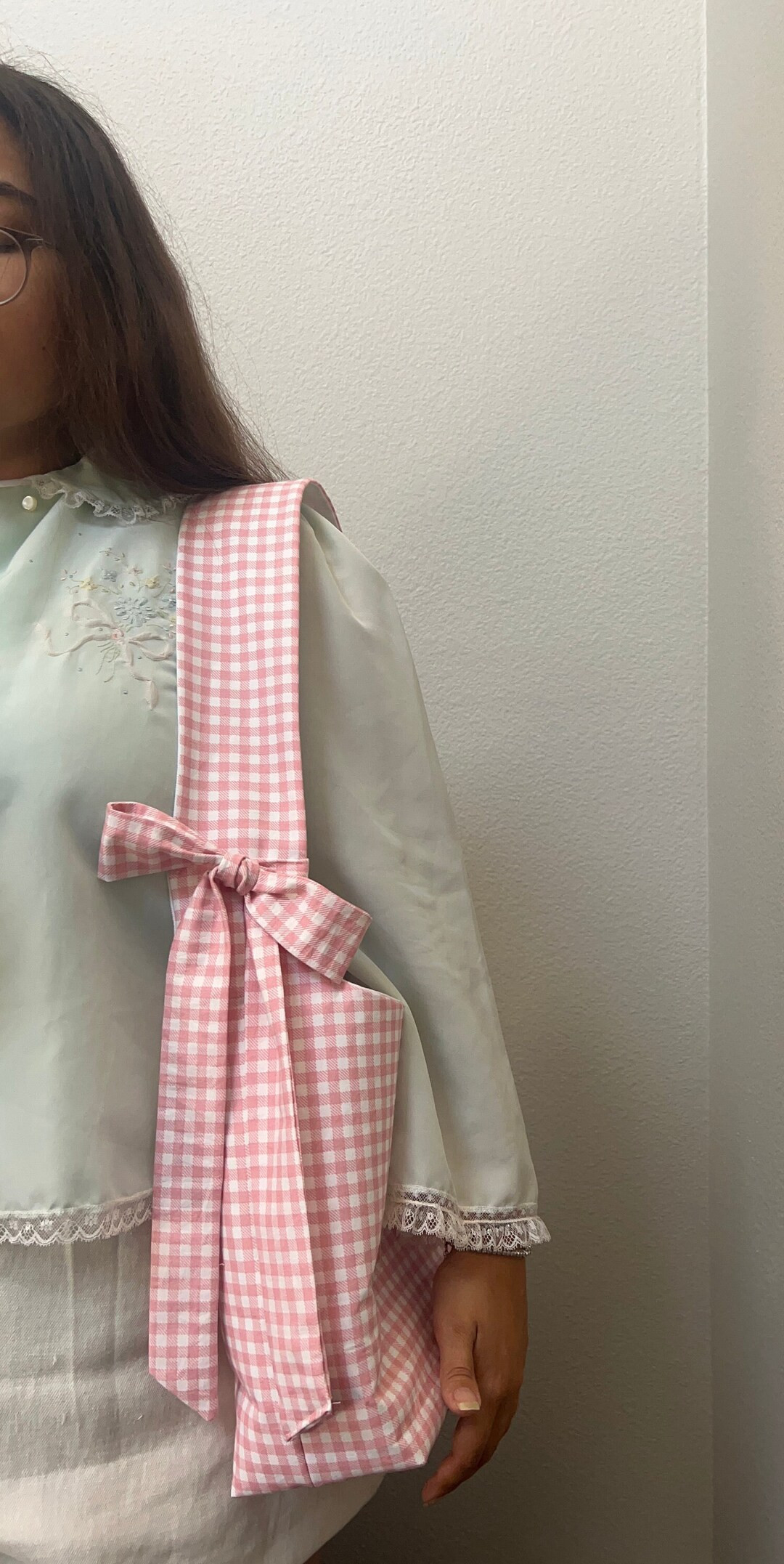 Amelia Shoulder Strap Bow Detail Mini Tote Gingham Check and Eyelet | Etsy (US)