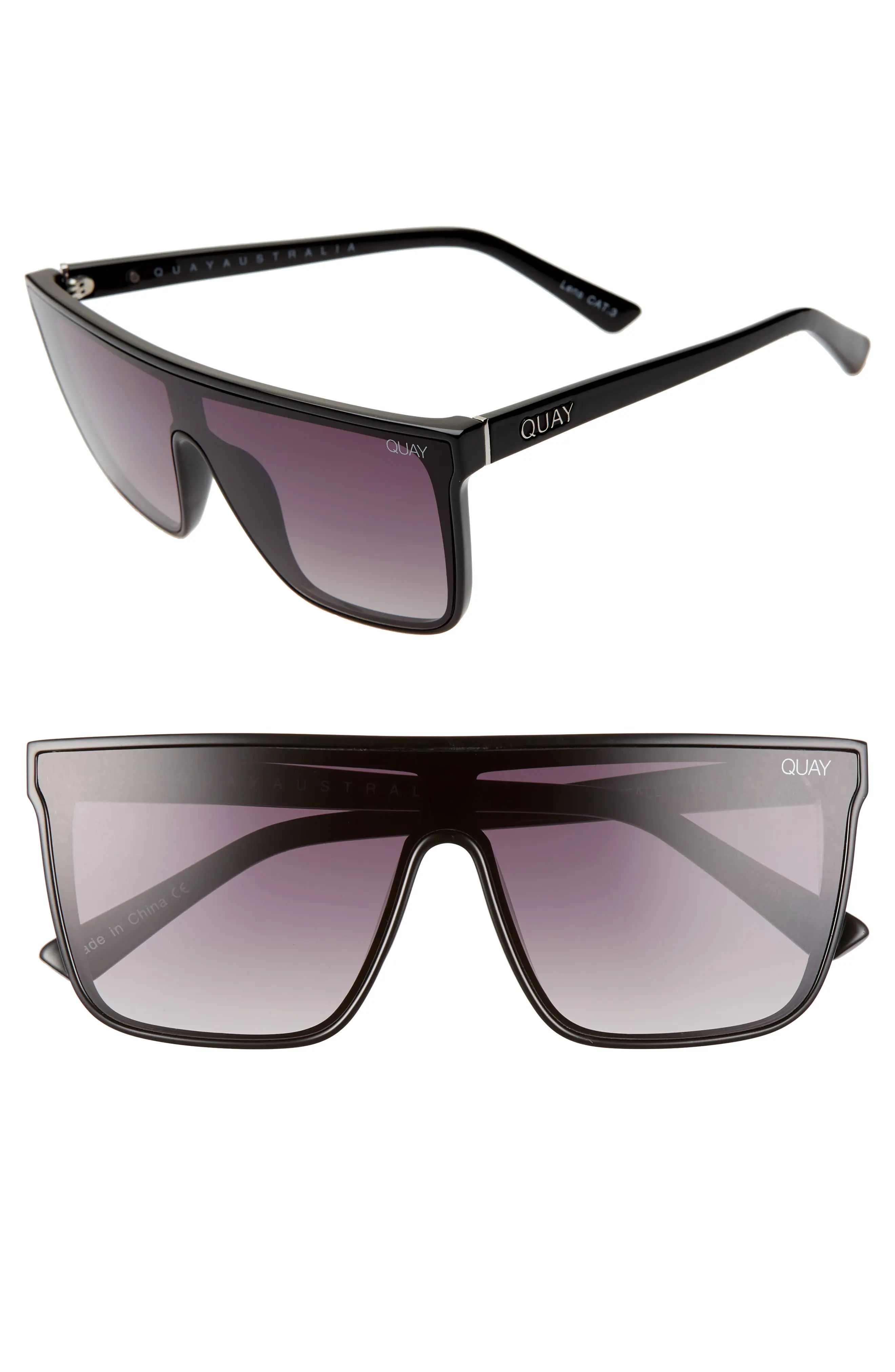 Quay Australia Night Fall 52mm Gradient Flat Top Sunglasses in Black/Smoke at Nordstrom | Nordstrom