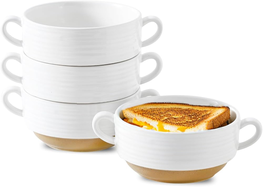 Hasense Soup Bowls with Handle, 24 Ounce Ceramic French Onion Soup Crocks, White Christams Servin... | Amazon (US)