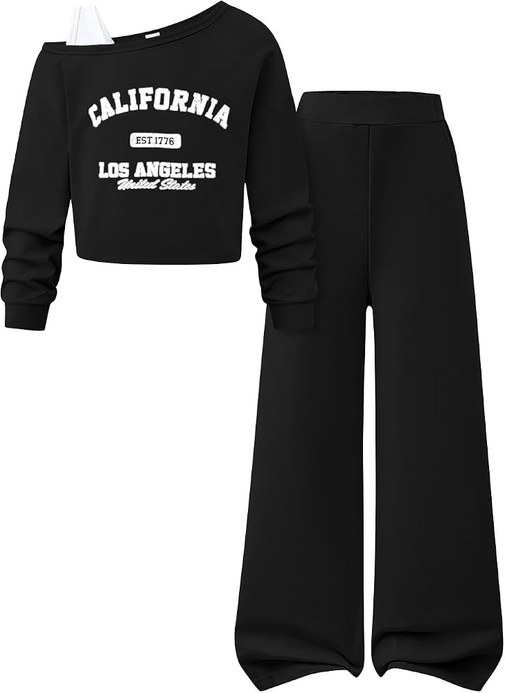 Tween Girls Clothes Off The Shoulder Sweatshirt and Wide Leg Sweatpants Sweatsuit Size 7-14 | Amazon (US)