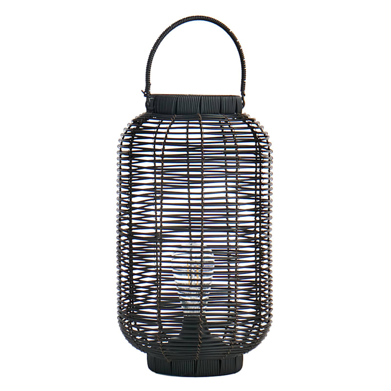 Black Faux Wicker Barrel Lantern with LED Bulb, Large | At Home