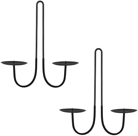 Double Armed Iron Candle Holders Metal Wall Candle Sconce Holder Set of 2 Black Modern Wall Candl... | Walmart (US)