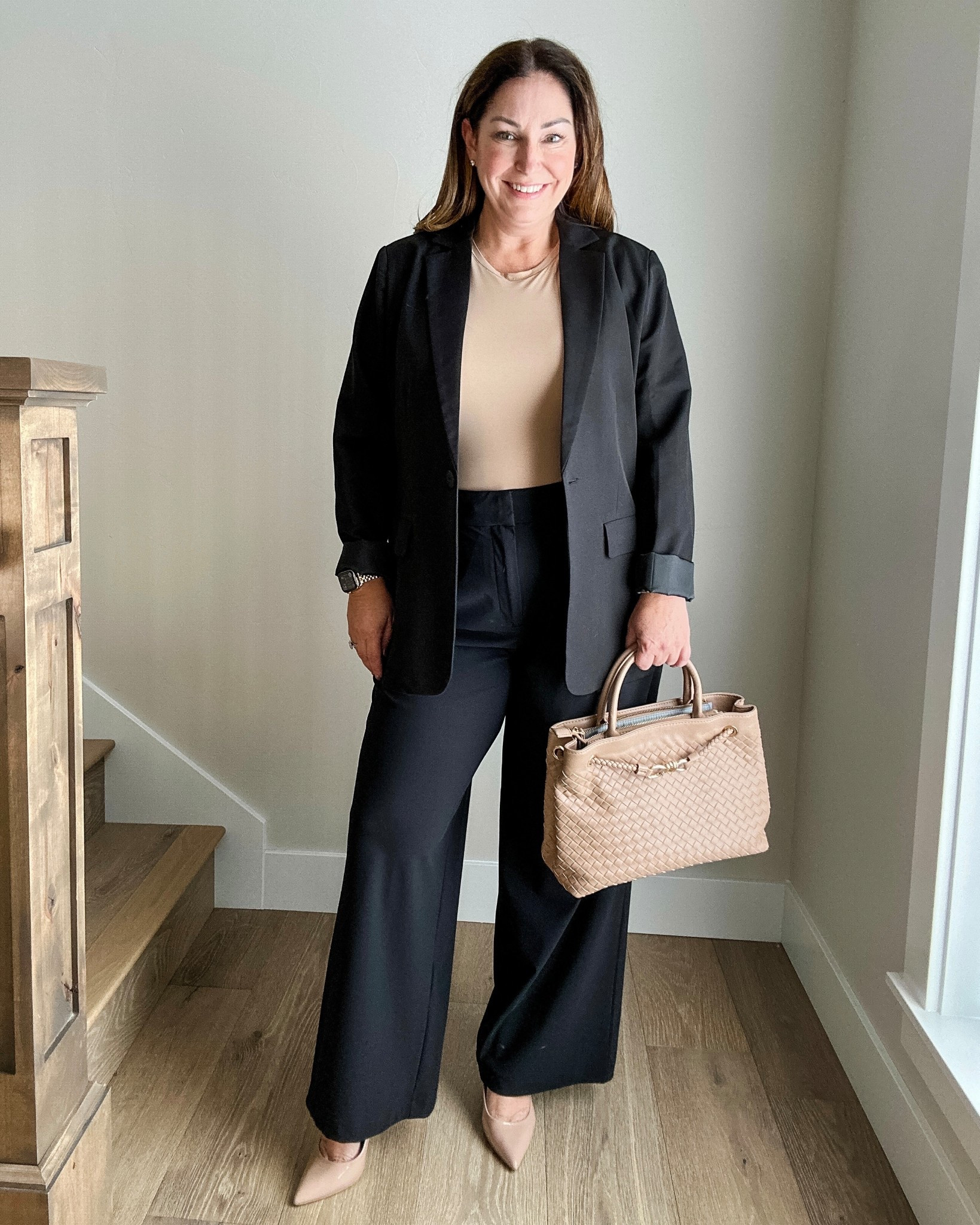 Business professional with Athleta pinnacle trouser wearing size 14 now 30% off // blazer and bodysuit XL 

#LTKWorkwear #LTKMidsize #LTKSaleAlert