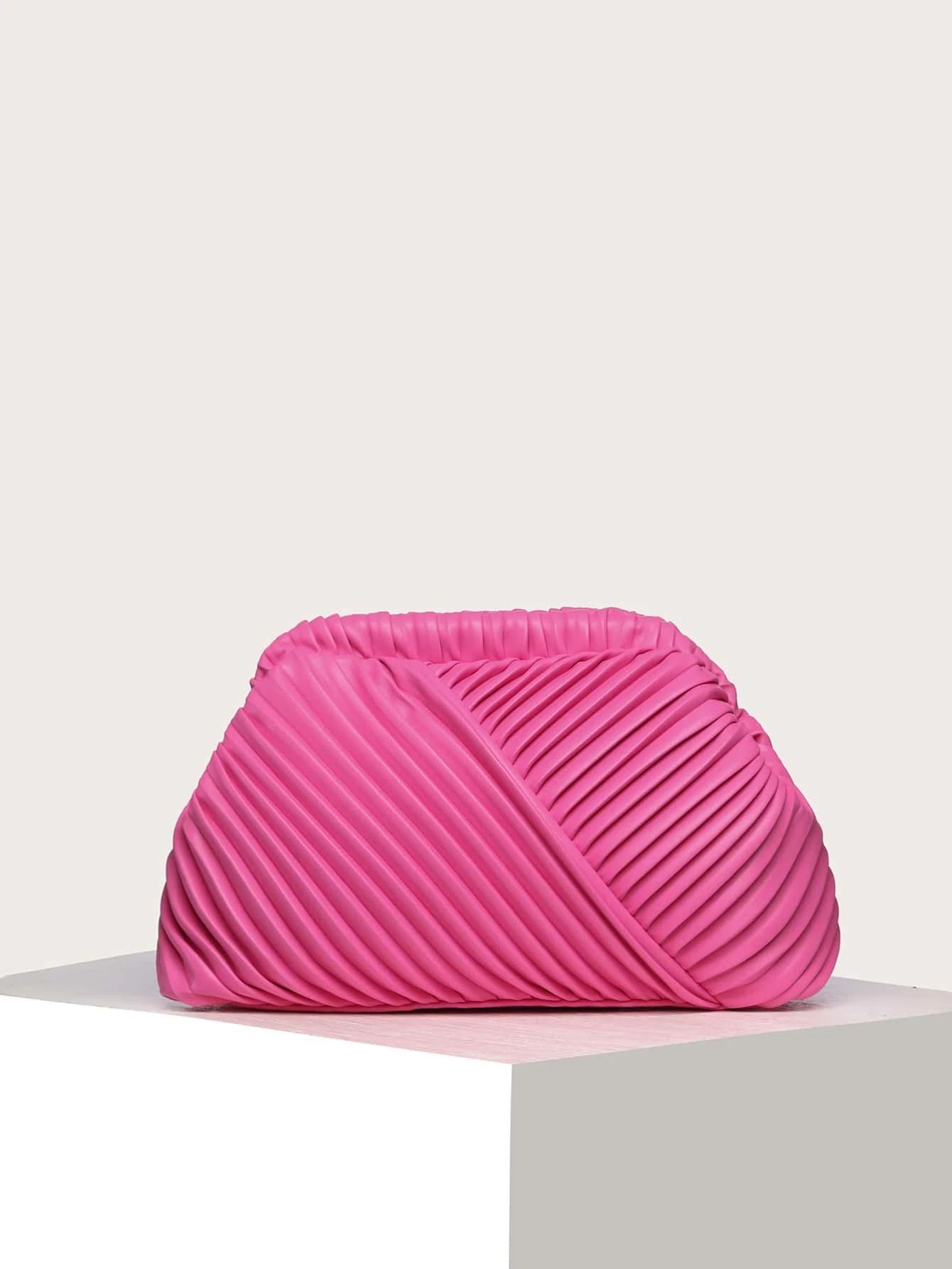 Neon Pink Ruched Bag | SHEIN