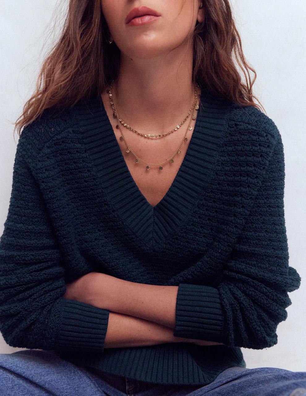 Maeve Textured Cotton Jumper-Navy | Boden UK