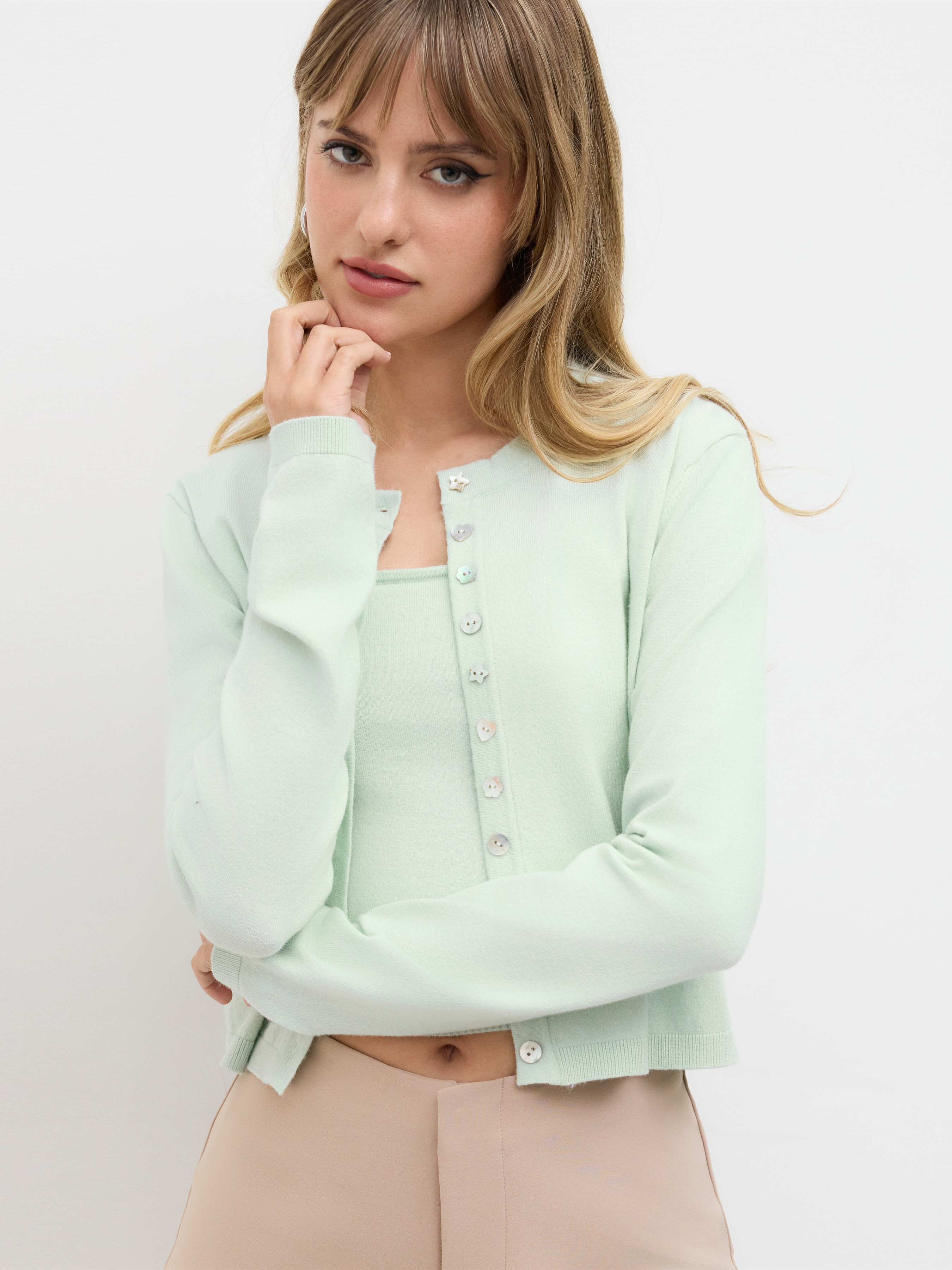 Knit Crop Tank Top With Cardigan | Cider