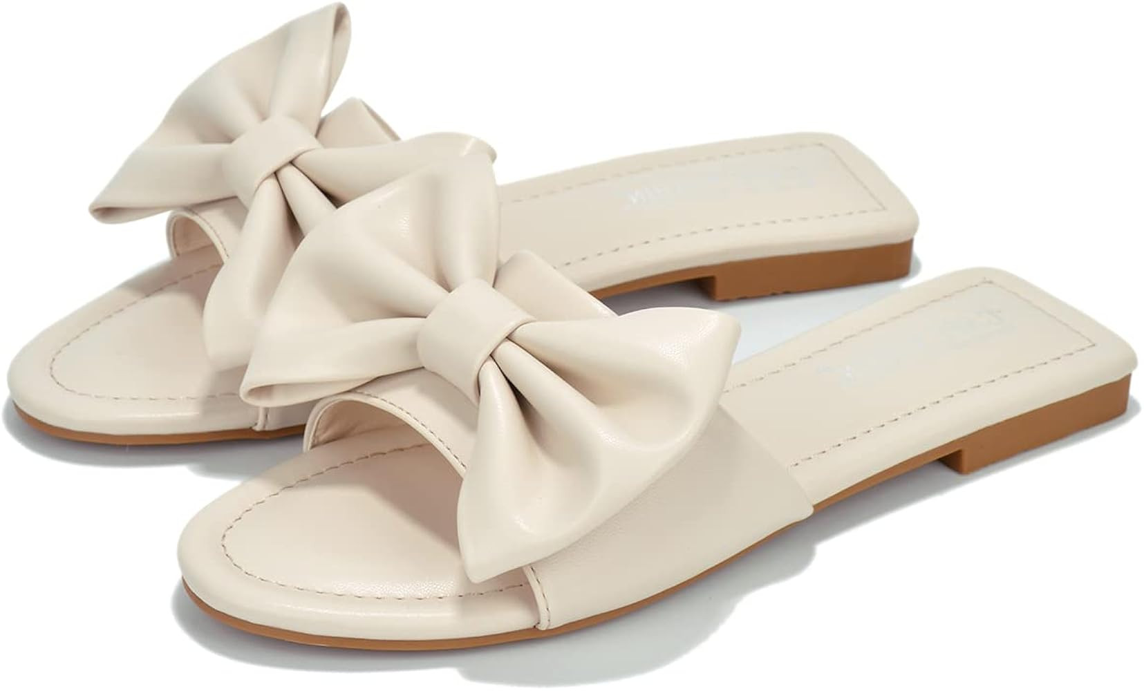 Cape Robbin Dane Flat Sandals Slides for Women, Womens Mules Slip On Shoes with Bow | Amazon (US)