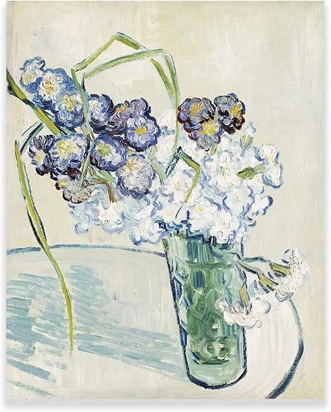 KWAY Van Gogh Canvas Wall Art - White Roses & Irises by Van Gogh Poster - Classic Oil Painting Re... | Amazon (US)