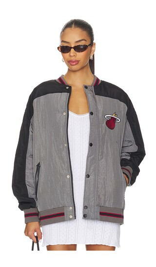 x REVOLVE Miami Heat Double Yoke Bomber in Black & Grey | Revolve Clothing (Global)