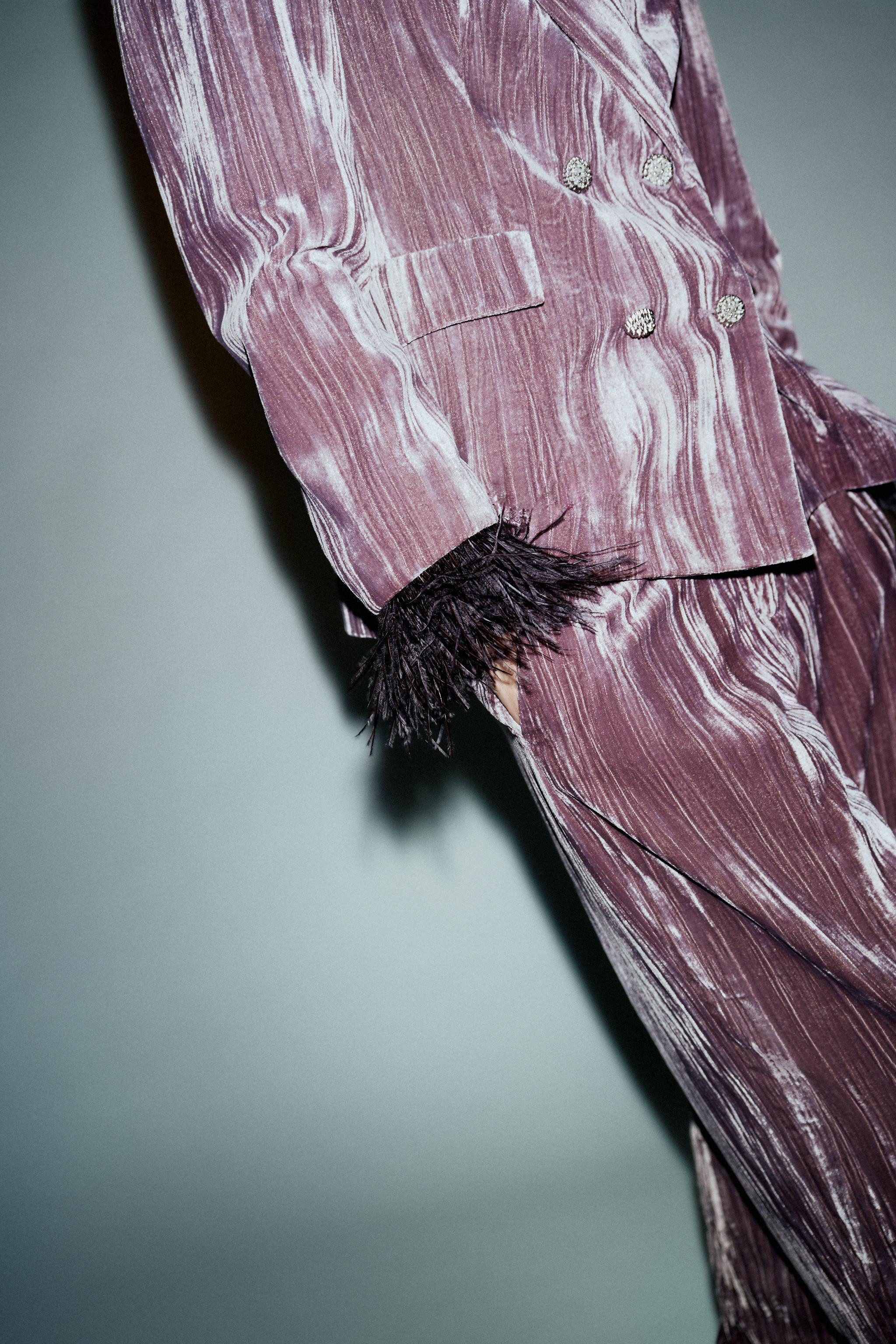 DOUBLE BREASTED VELVET BLAZER WITH FEATHERS | Zara US