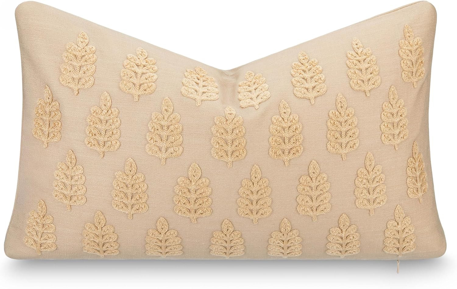 Crumbs Home Modern Farmhouse California Casual Indoor Outdoor Lumbar Pillow Cover, 12"x20" Water Repellent for Patio, Backyard, Couch, Poolside, Earth Tone Ivory Cream Tan Embroidered Leaves | Amazon (US)