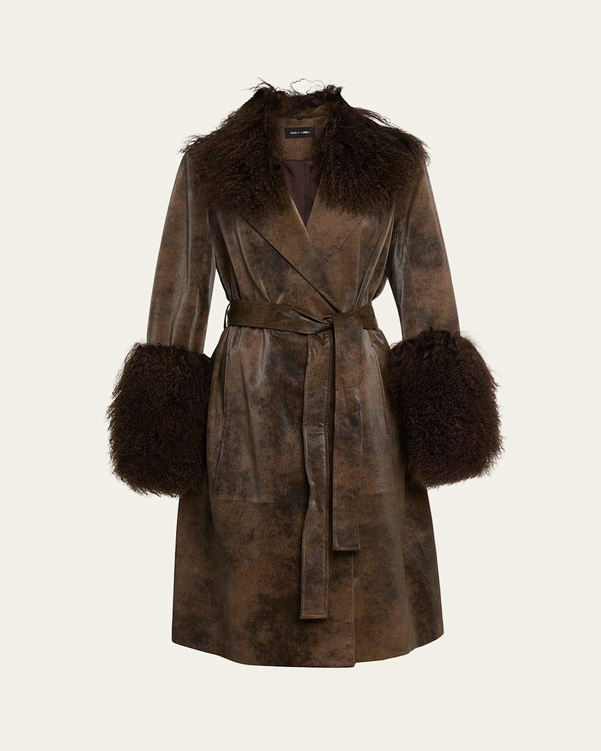 Viv Crinkled Shearling-Trim Coat | Bergdorf Goodman