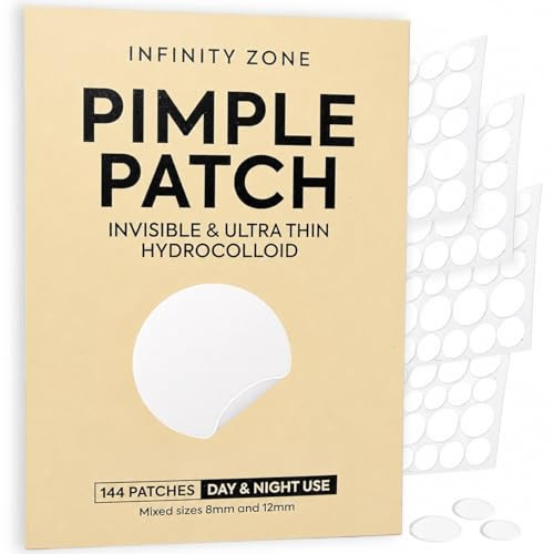 INFINITY ZONE Hydrocolloid Pimple Patches (144 Count, 8mm & 12mm) – Nearly Invisible, Ultra Thin Spot Cover, Day & Night Use. | Amazon (US)