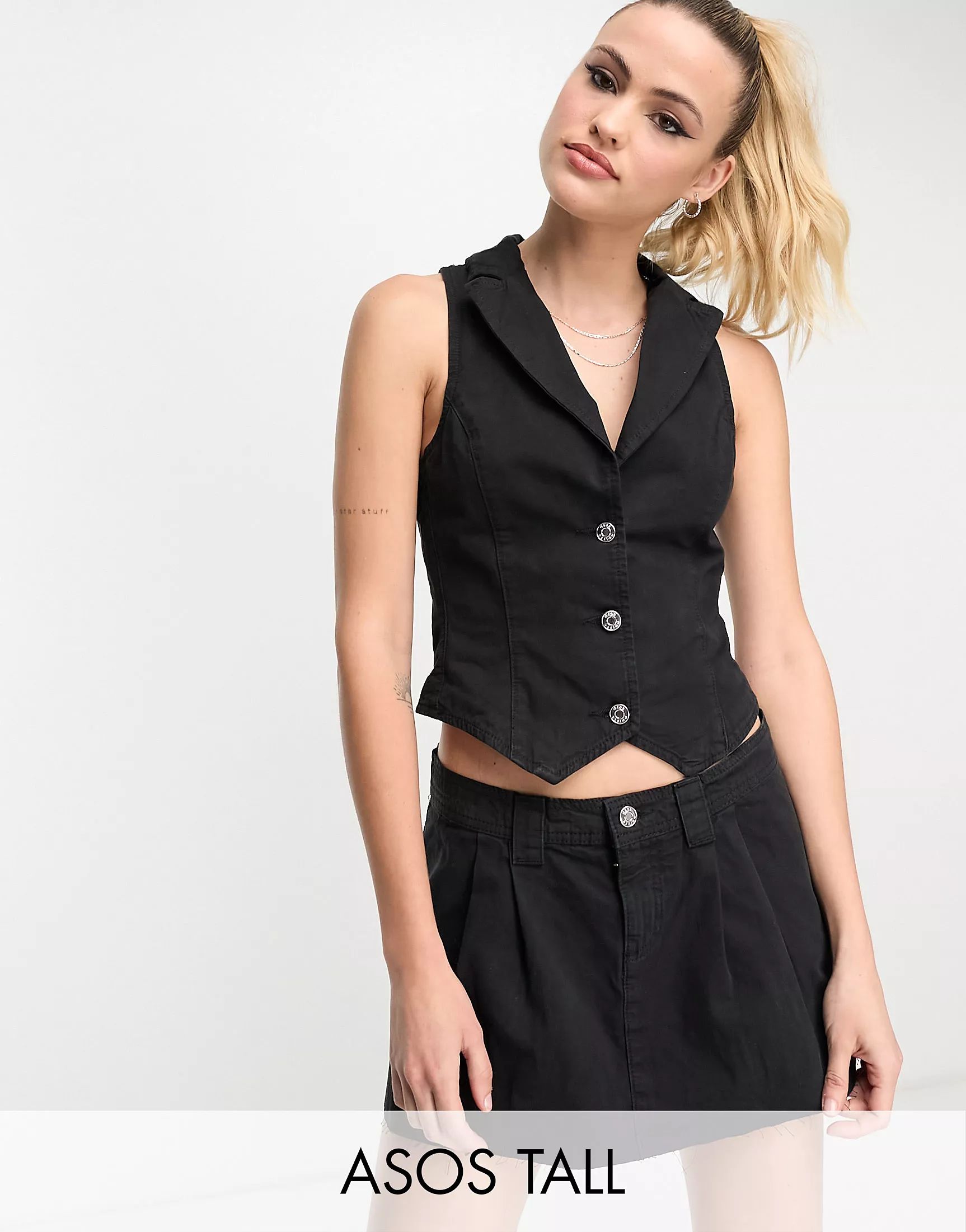 ASOS DESIGN Tall mini waistcoat in black co-ord | ASOS (Global)