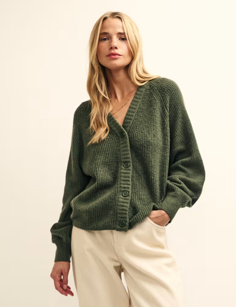 Cotton Blend Ribbed V-Neck Cardigan | Marks & Spencer (UK)