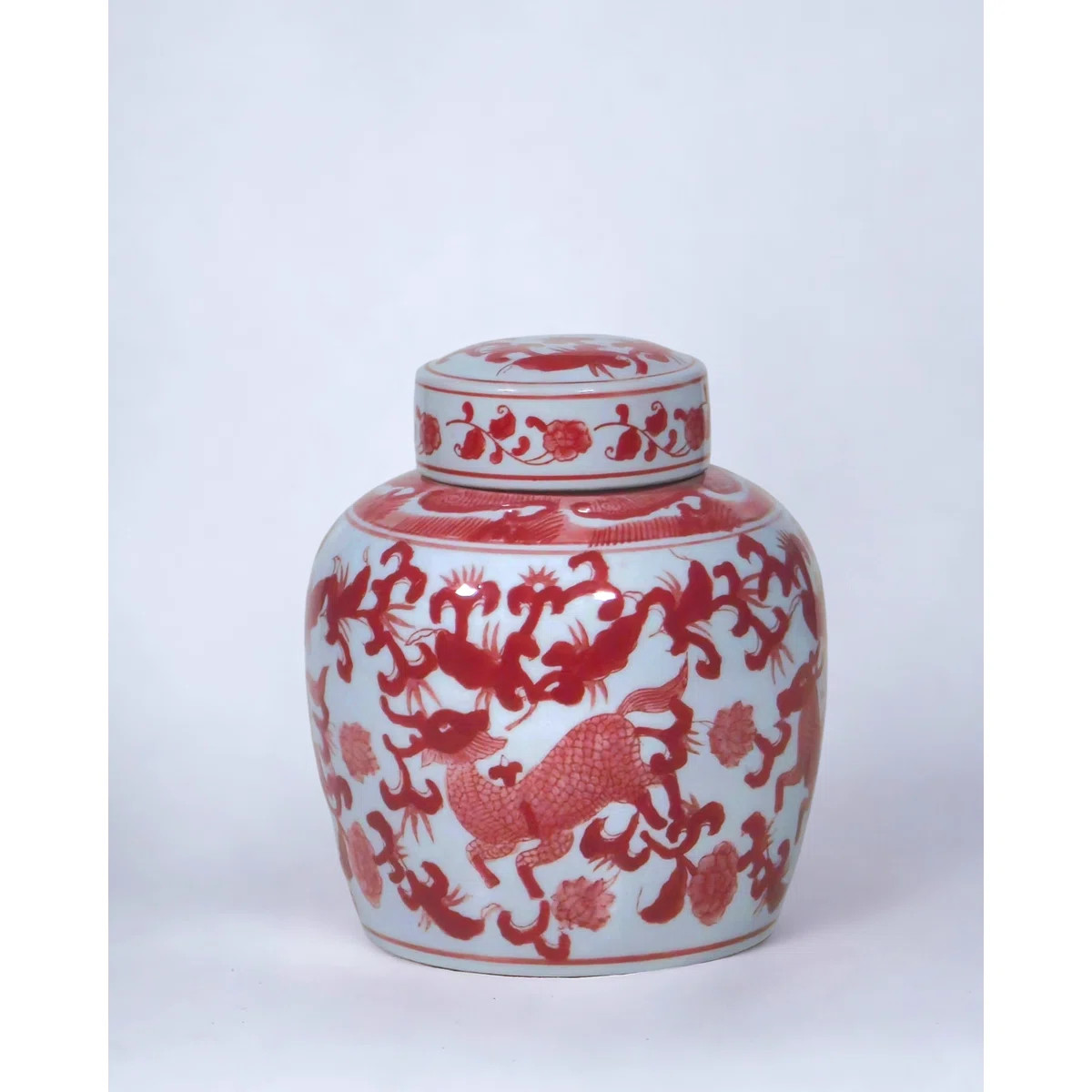 9" Porcelain Ginger Jar with Chinoiserie Deer Design | Wayfair North America