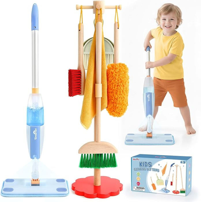 Wooden Toddler Cleaning Set, 10Pcs Kids Cleaning Toy Set with Kid Spray Mop | Amazon (US)