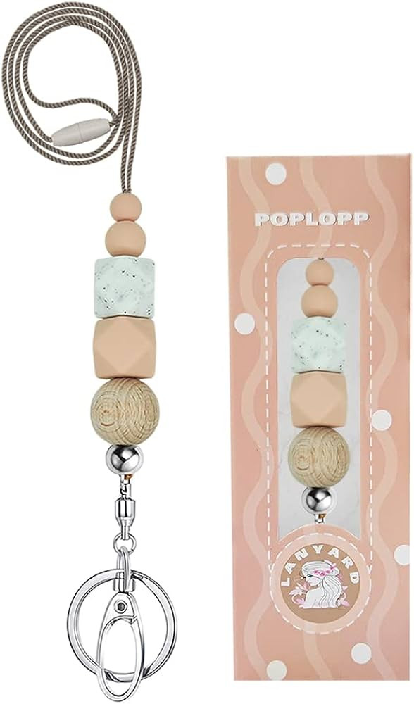 POPLOPP Teacher Lanyards for ID Badges and Keys, Cute Silicone Beaded Lanyard for Women Nurse Emp... | Amazon (US)
