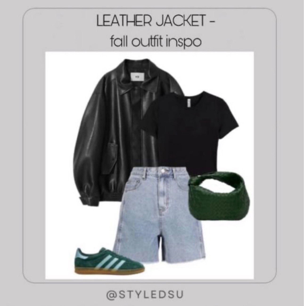 Faux leather bomber jacket. How to style leather bomber jacket. Black leather jacket. 
Black tee, denim shorts, green bottega dupe bag, amazon dupe bag, amazon bag, Adidas gazelle , Adidas Gazelles, Green adidas gazelles. 
How to style adidas gazelles. 
ltk bump , ltk sale , ltk find , ltk baby, ltk curves, ltk family , ltk sale alert, ltk style tip , ltk under 100, ltk under 50 ,
Fall outfit inspo, fall style, fall fashion . 

outfit inspo, fashion inspo, content creator, basic style , style inspo , street style, fashion style, outfit inspo, parisian style, styling inspiration, 
capsule wardrobe, style inspo, fashion blogger, neutral colors, minimalist, minimal fashion, blazer, basic style , style inspo , street style, fashion style, outfit inspo, parisian style, styling inspiration, ootd. basic style , style inspo , street style, fashion style, outfit inspo, parisian style, styling inspiration, 

Fall outfit ideas , fall outfit inspo, Floral dress with knee high boots , Fall fashion, fall style 2023, fall , fall booties, fall boots, fall boots2023, fall booties, fall bags, fall basics, fall clothes, fal lclothes womens, fall capsule, fall capsule wardrobe, capsule wardrobe fall, fall concert, fall clothing, fall fashion, fall fashion 2023, fall family photos, fall inspo, fall looks, Nashville fall, fall outfits , fall outfits 2023, fall 2023 outfits , fall photoshoot, fall photos, fall shoes, fall sweaters, fall style, fall trends, fall trends 2022, fall 2023 trends , fall transition, fall tops, early fall, fallphotooutfit, fall family photo outfit , family photo outfit fall

Floral dress with knee high boots 
Fall outfit ideas. Nordstrom fall outfits. Nordstrom. Revolve. #LTKMostLoved



#LTKfindsunder100 #LTKSeasonal #LTKSpringSale

#LTKmomlife #LTKBump #LTKgrwm