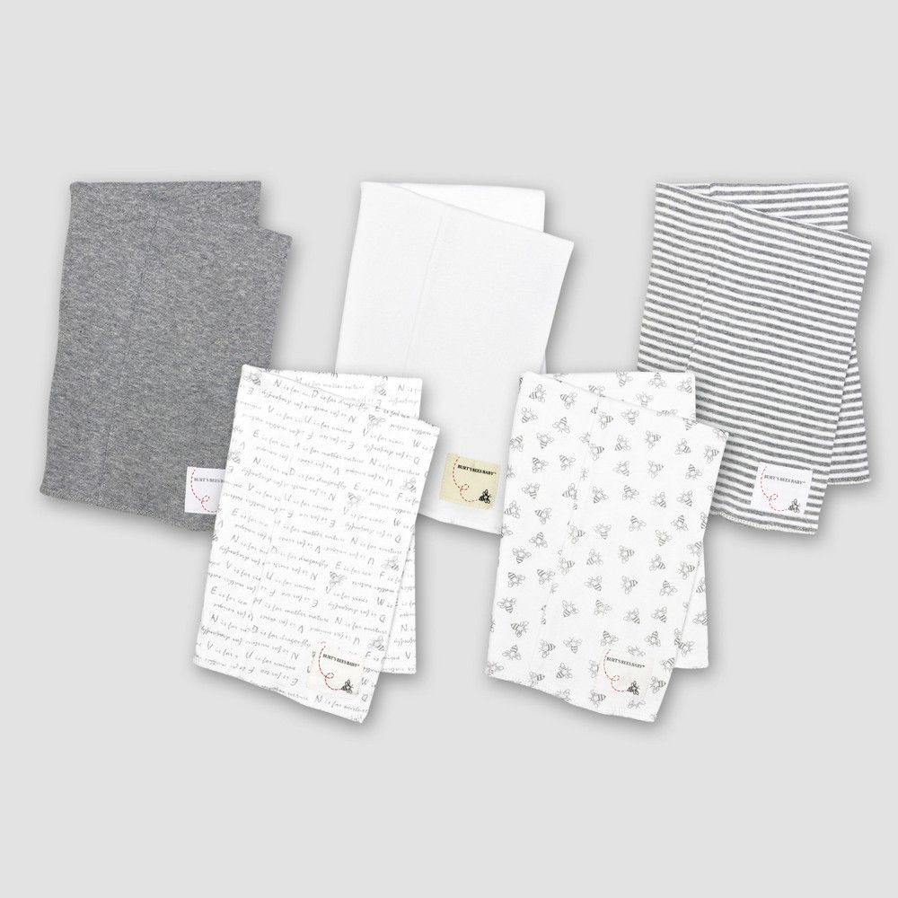 Burt's Bees Baby Organic Cotton 5pk Solid/Print Burp Cloth Set - Heather Gray | Target