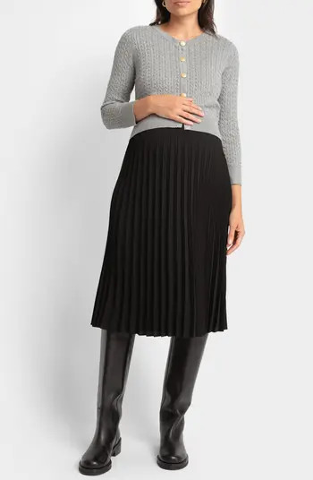 Seraphine Pleated Dress & Cable Knit Cardigan Maternity/Nursing Set | Nordstrom | Nordstrom