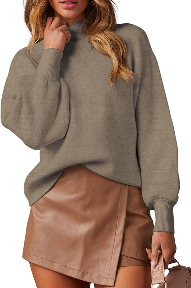 WEACZZY Women's 2025 Fall Fashion Casual Sweaters Mock Neck Long Lantern Sleeve Lightweight Knit ... | Amazon (US)