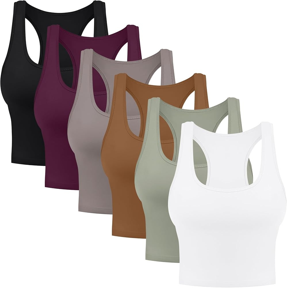 6 Pieces Basic Cotton Crop Tank Tops Sleeveless Racerback Sports Tops Workout Yoga Crop Tops for ... | Amazon (US)