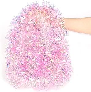 LOMIMOS 17 Ft Easter Christmas Tinsel Garland,Pink Glittering Decoration for Xmas Tree Party Wedd... | Amazon (US)