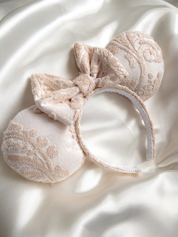 Beige sequin floral mouse ears, tan sequin vintage minnie ears, bridal mouse ears, sequin mouse e... | Etsy (US)