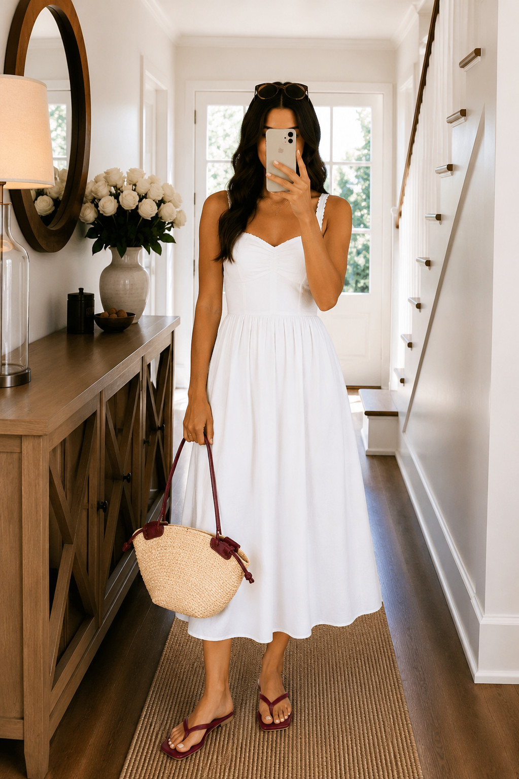 LOFT sale find of the day 🤍✨

This white midi dress is the perfect throw-on-and-go summer piece. Paired with the cutest woven tote and burgundy sandals for a look that feels effortless, classic, and vacation-ready.

Grab it while it's on sale! Everything is linked in my LTK ☀️

#LOFTStyle #LOFTSale #SummerDress #LTKSaleAlert #VacationStyle #SummerOutfit #LTKFinds #ClassicStyle #AffordableFashion 

 #LTKootd #LTKSaleAlert