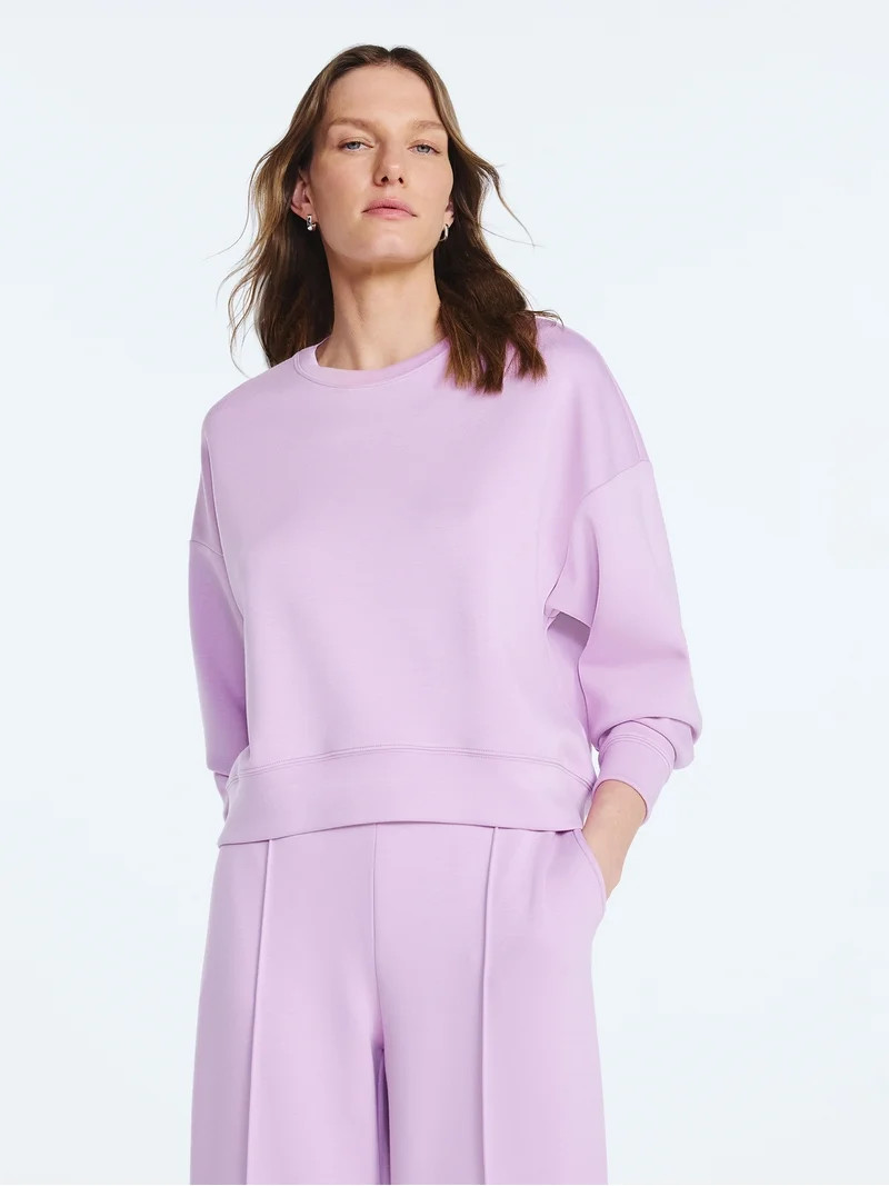 Scoop Women's and Women's Plus New Scubaknit Cropped Sweatshirt with Drop Sleeves, Sizes XS-4X | Walmart (US)