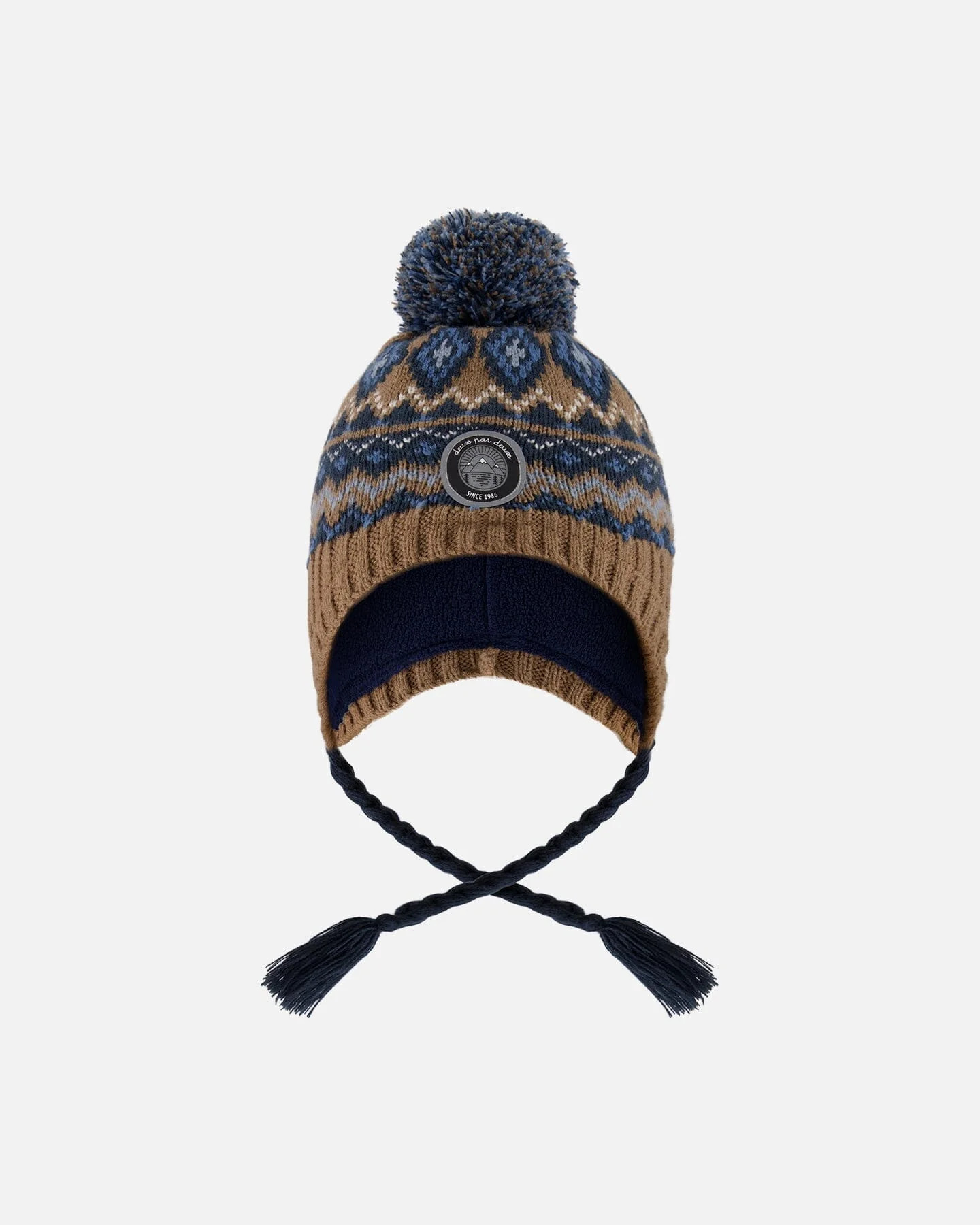 Lined Peruvian Knit Pompom Hat Taupe And Navy - Deux par Deux | Deux par Deux Childrens Designer Clothing