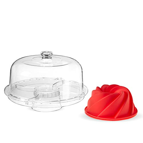 Twine Multi-Functional Acrylic Server with Bundt Cake Mold, Dessert Serving Platter Set, Cake Pan, Cake Stand, Clear Acrylic, Silicone, 4-Piece Set | Amazon (US)