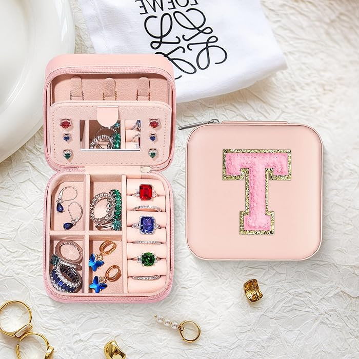 Amazon.com: Initial Jewelry Box for Women Birthday Gifts for Her Portable Jewelry Organizers and ... | Amazon (US)