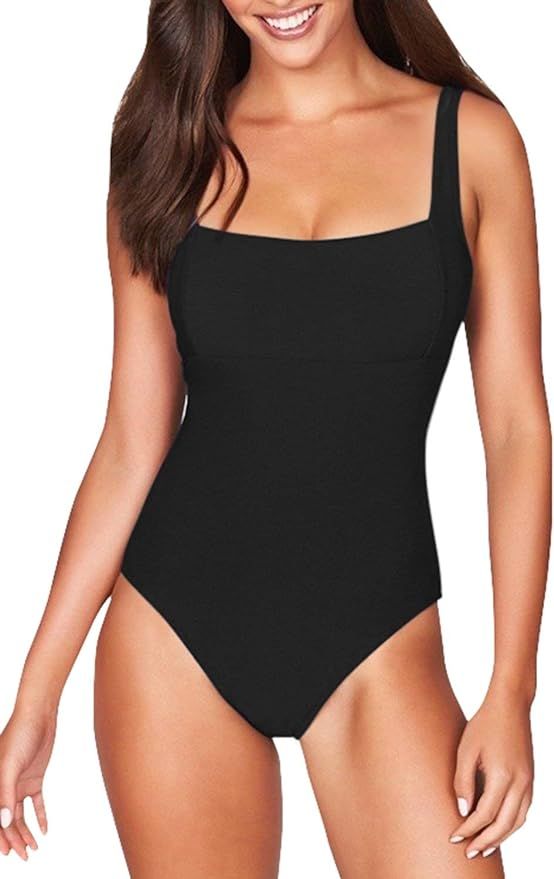 COCOLEGGINGS Womens Square Neck Cheeky High Cut One Piece Bathing Suit Swimsuit | Amazon (US)