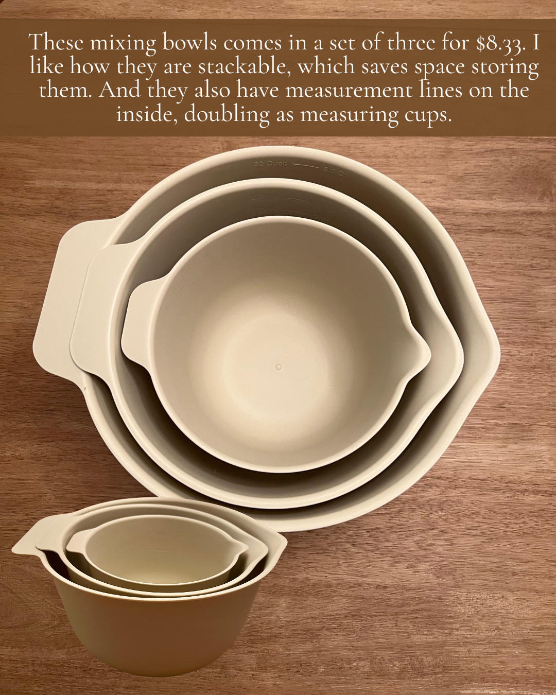 Set of 3 mixing bowls from Walmart! Less than $10. I love how they are stackable which saves space when I store them. They also have measurement lines on the inside, doubling as measuring cups! #walmart #walmartfinds #measuringcups #mixingbowls #kitchenfinds  

 #LTKmomlife #LTKfoodie #LTKHome