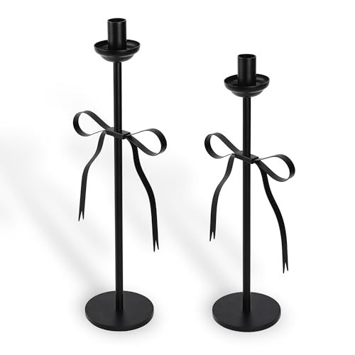 Black Taper Candlestick Holders,Set of 2 Bow Candle Stick Holders,Metal Modern Candle Stands Decorative for Dining Table Centerpiece,Wedding Decor | Amazon (US)