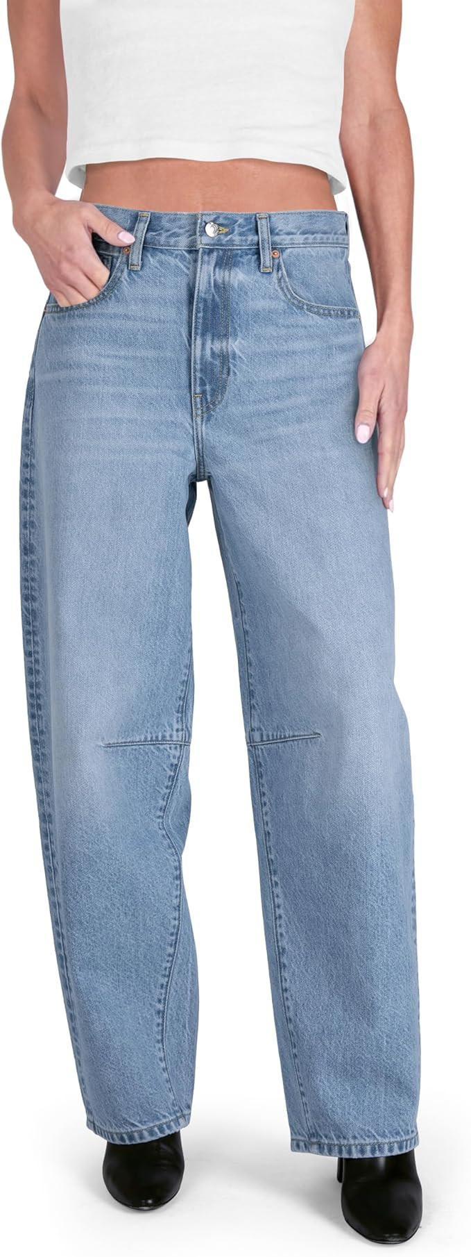 Womens Baggy Barrel Jeans Wide Leg Mid Rise Premium Denim Pants | Amazon (US)