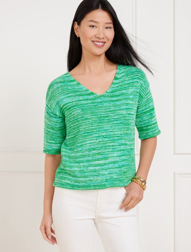 Elbow Sleeve V-Neck Pullover - Space Dye | Talbots