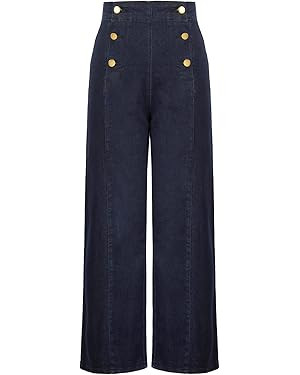 Belle Poque Women's High Waisted Wide Leg Jeans Button Decorated Casual Stretchy Demin Pants with... | Amazon (US)