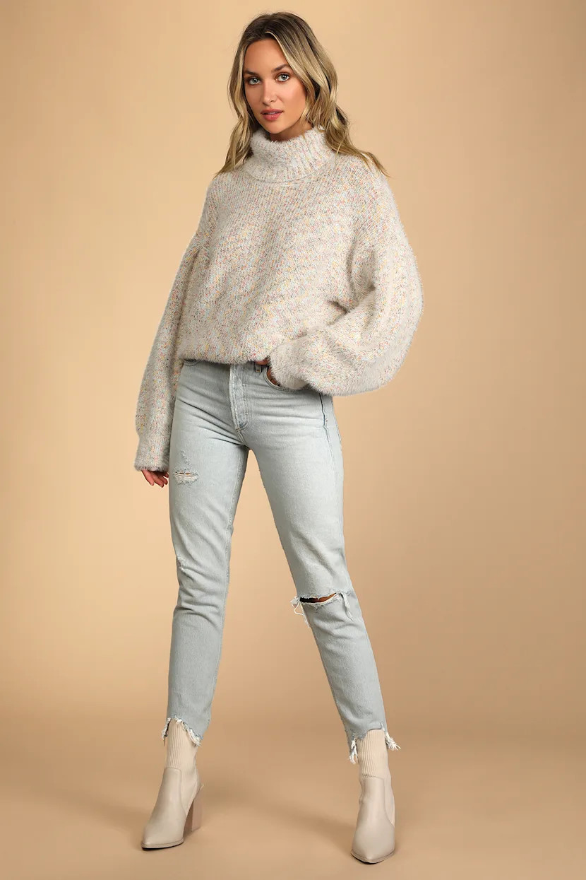 Get Creative Cream Multi Oversized Turtleneck Sweater | Lulus (US)