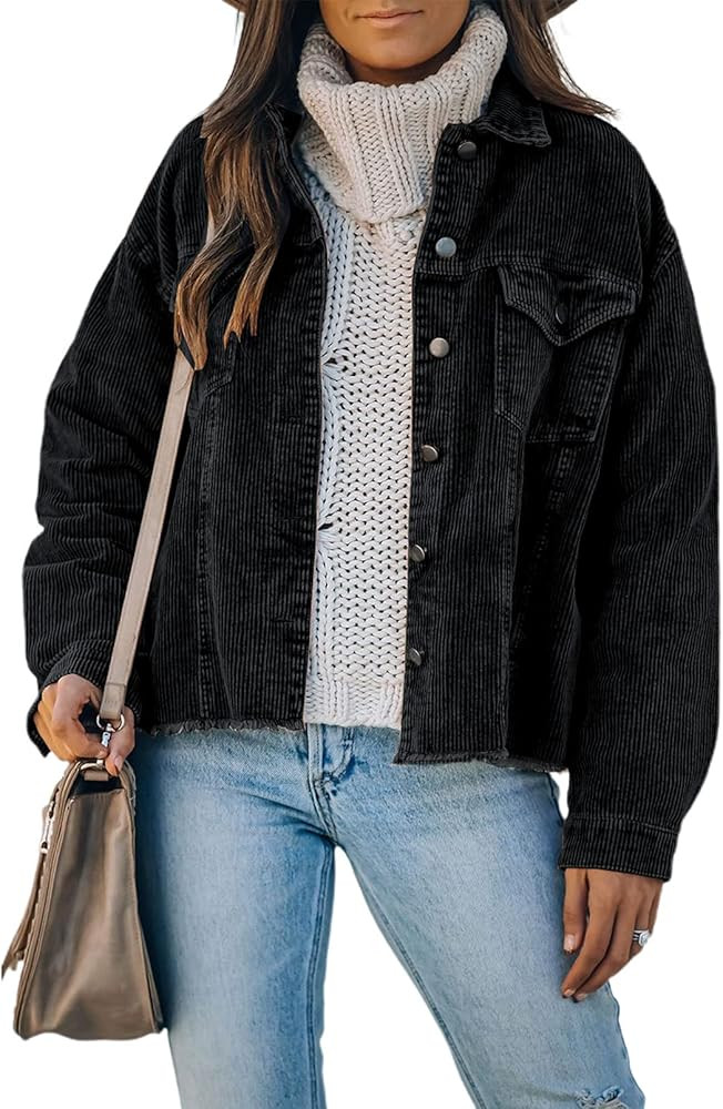 Dokotoo Womens Corduroy Jackets Button Down Long Sleeve Casual Shacket Coats Outwear | Amazon (US)